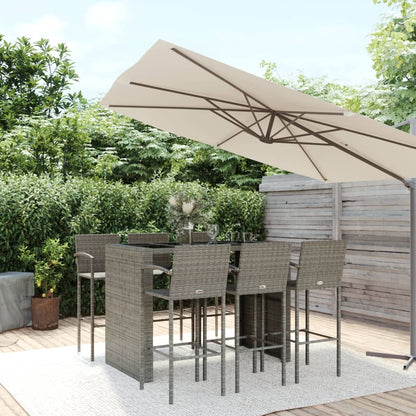 Garden Bar Set | Grey | PE rattan, powder-coated steel, tempered glass