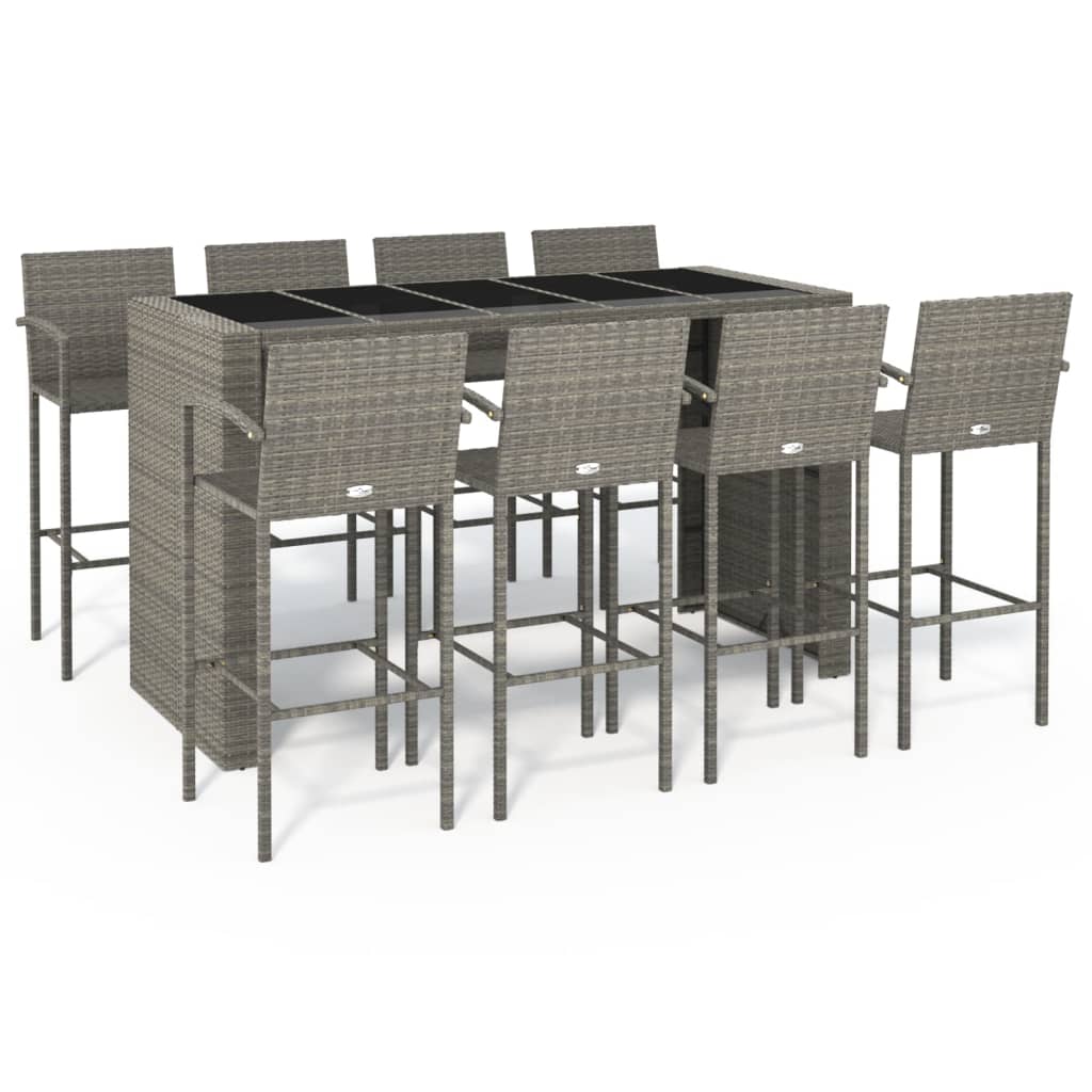 Garden Bar Set | Grey | Poly Rattan | Large |  Footrest  | Bar Table Set