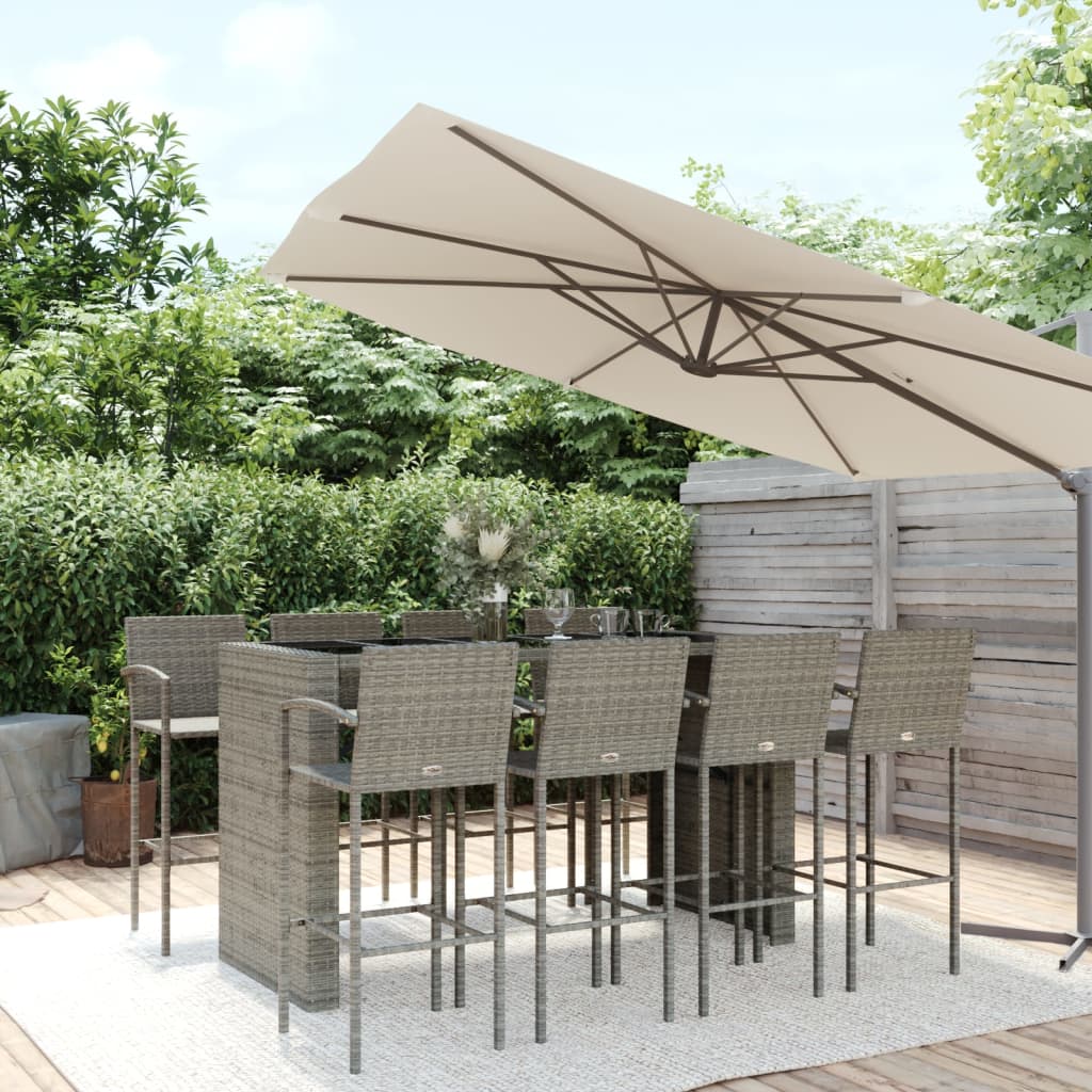 Garden Bar Set | Grey | Poly Rattan | Large |  Footrest  | Bar Table Set