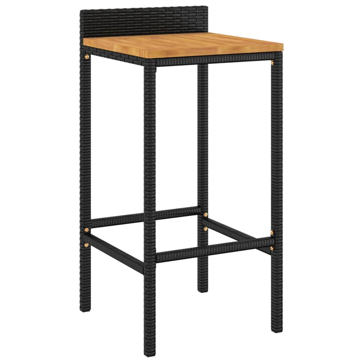 11 Piece Patio Bar Set Black Poly Rattan& Solid Wood Acacia