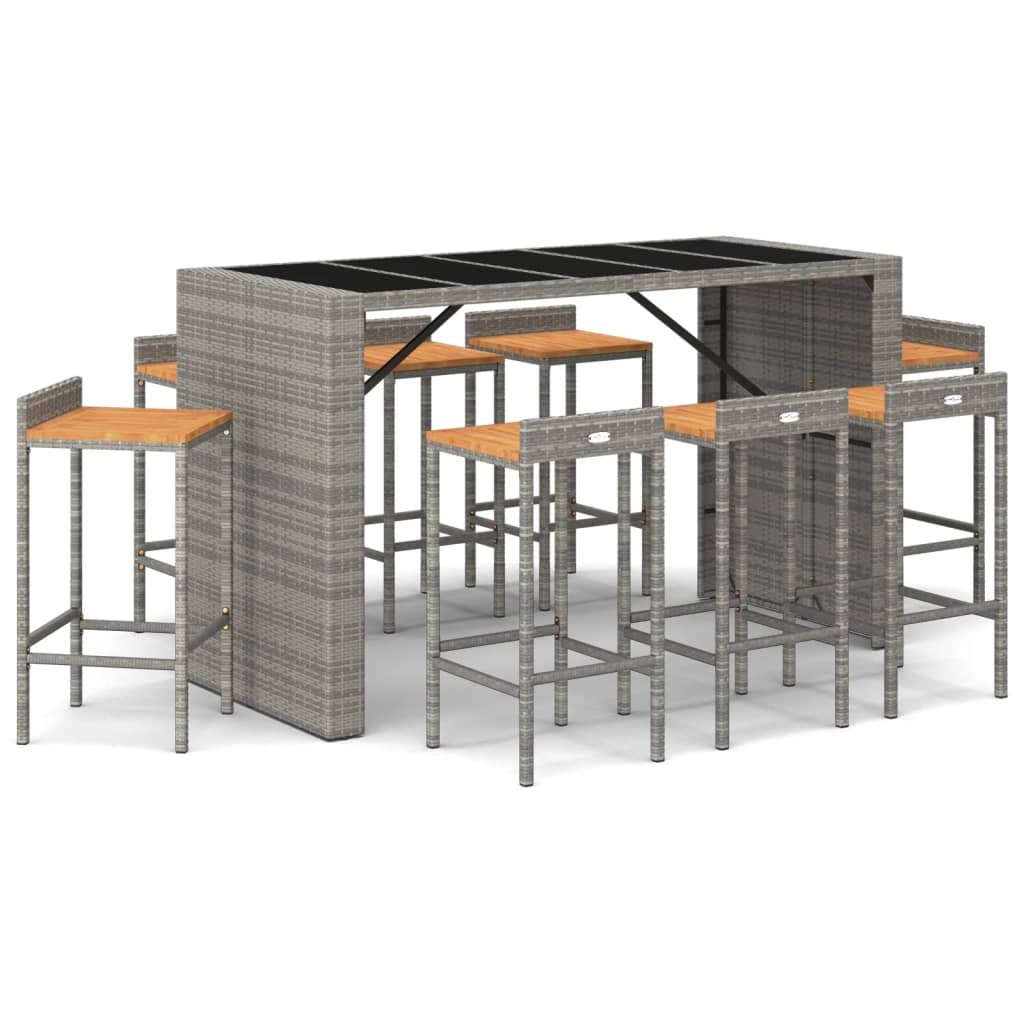 Garden Bar Set | Grey | PE rattan, tempered glass, solid acacia wood