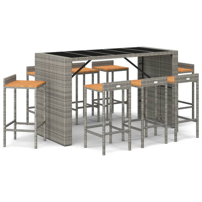 Garden Bar Set | Grey | PE rattan, tempered glass, solid acacia wood