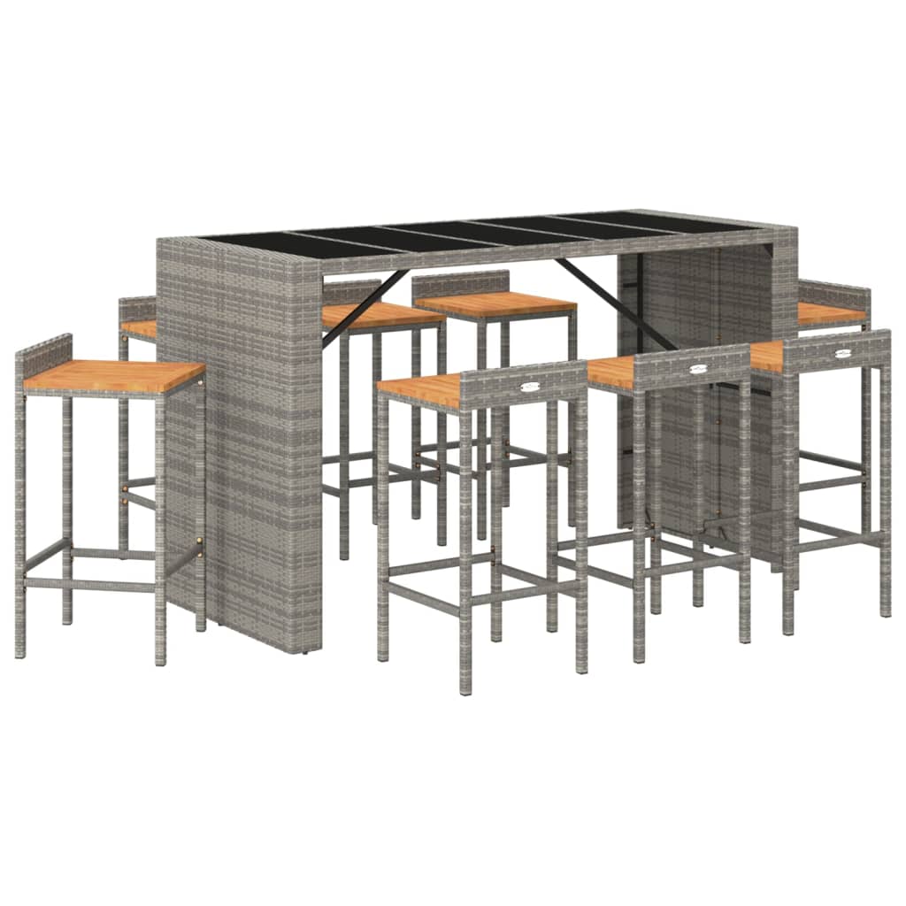 Garden Bar Set | Grey | PE rattan, tempered glass, solid acacia wood
