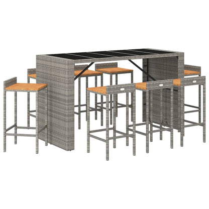 Garden Bar Set | Grey | PE rattan, tempered glass, solid acacia wood