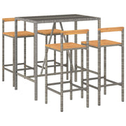 5 Piece Patio Bar Set Gray Poly Rattan& Solid Wood Acacia