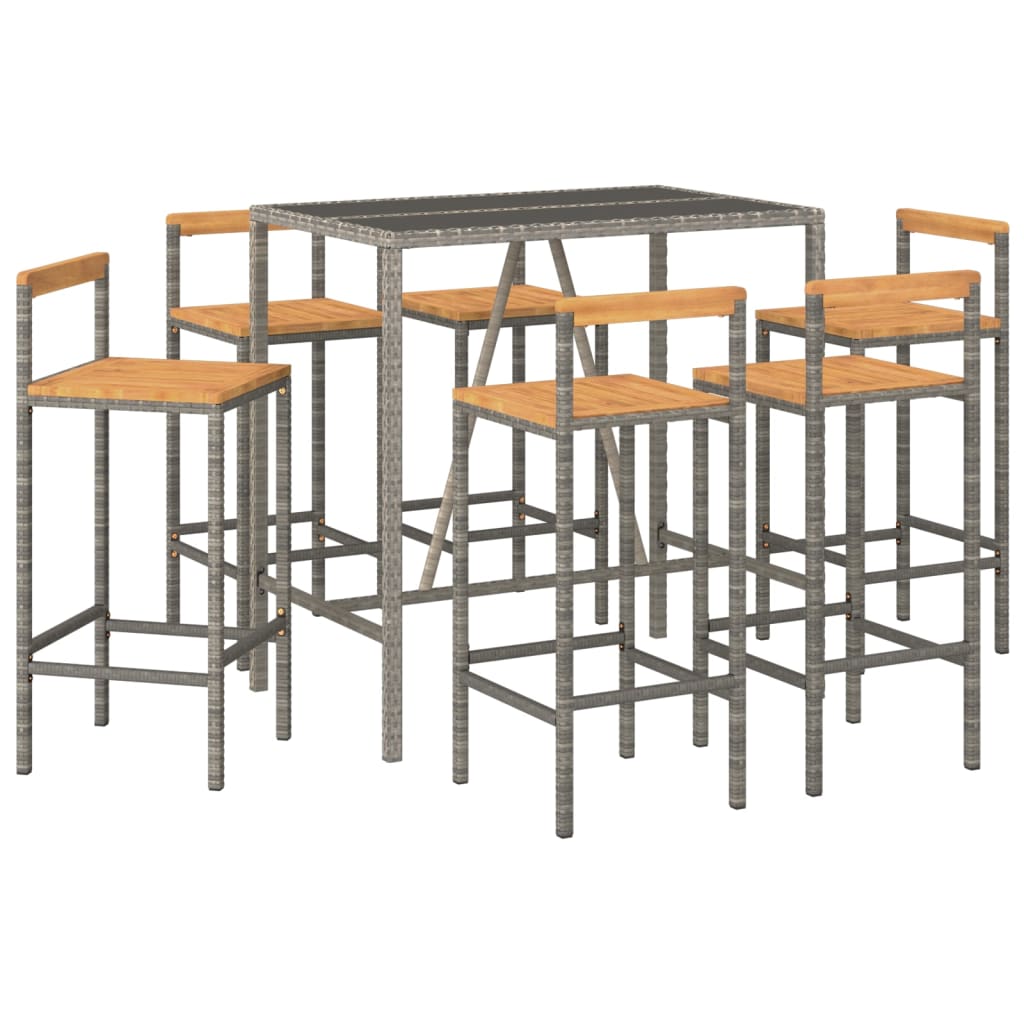Garden Bar Set | Grey | PE rattan | Large |  Footrest  | Garden Bar Set