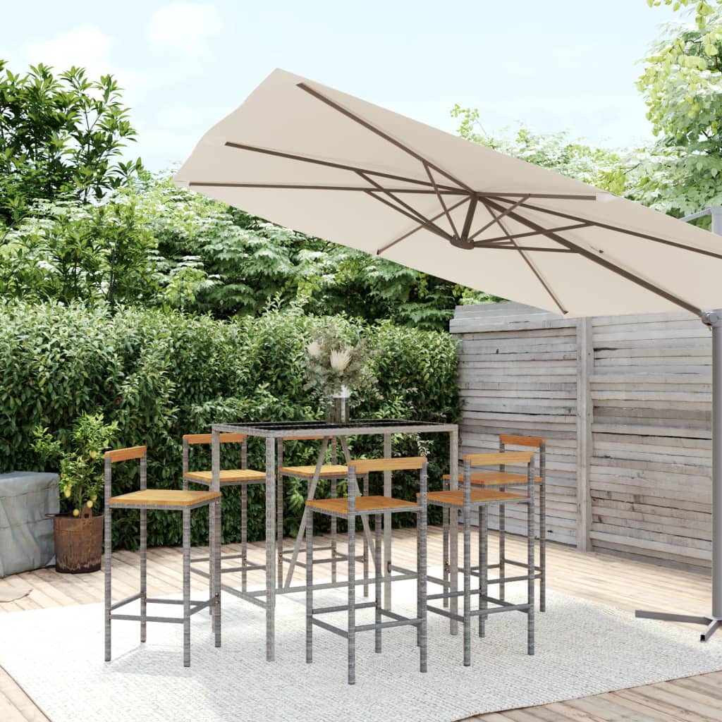 Garden Bar Set | Grey | PE rattan | Large |  Footrest  | Garden Bar Set