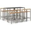 9 Piece Patio Bar Set Gray Poly Rattan& Solid Wood Acacia