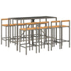 9 Piece Patio Bar Set Gray Poly Rattan& Solid Wood Acacia
