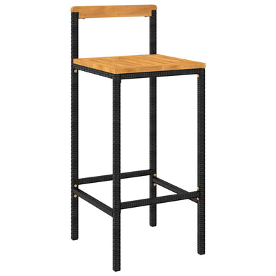 11 Piece Patio Bar Set Black Poly Rattan& Solid Wood Acacia