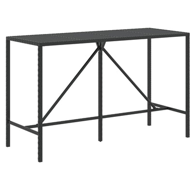 11 Piece Patio Bar Set Black Poly Rattan& Solid Wood Acacia
