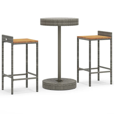3 Piece Patio Bar Set Gray Poly Rattan&Solid Wood Acacia