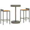 3 Piece Patio Bar Set Gray Poly Rattan&Solid Wood Acacia
