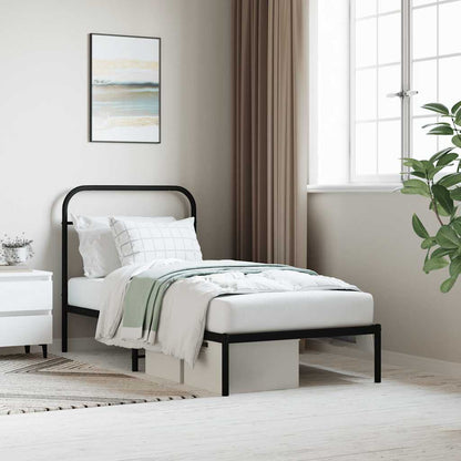 Metal Bed Frame without Mattress with Headboard Black 90x190cm