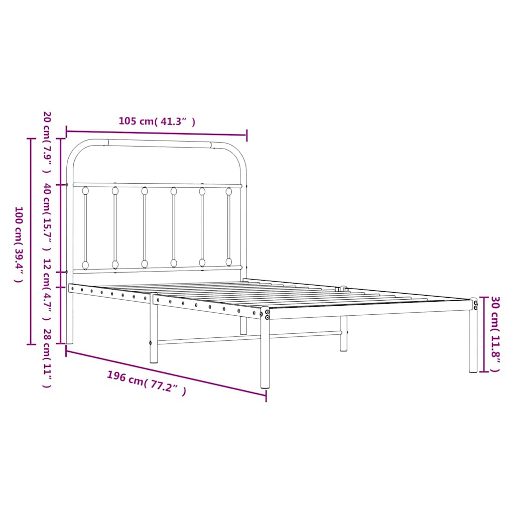 Bed Frame | Black | Powder-Coated Steel | Single | Bed Frame