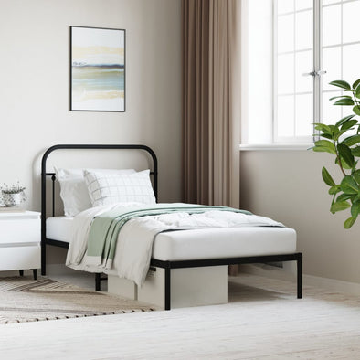 Metal Bed Frame with Headboard Black 100x190 cm