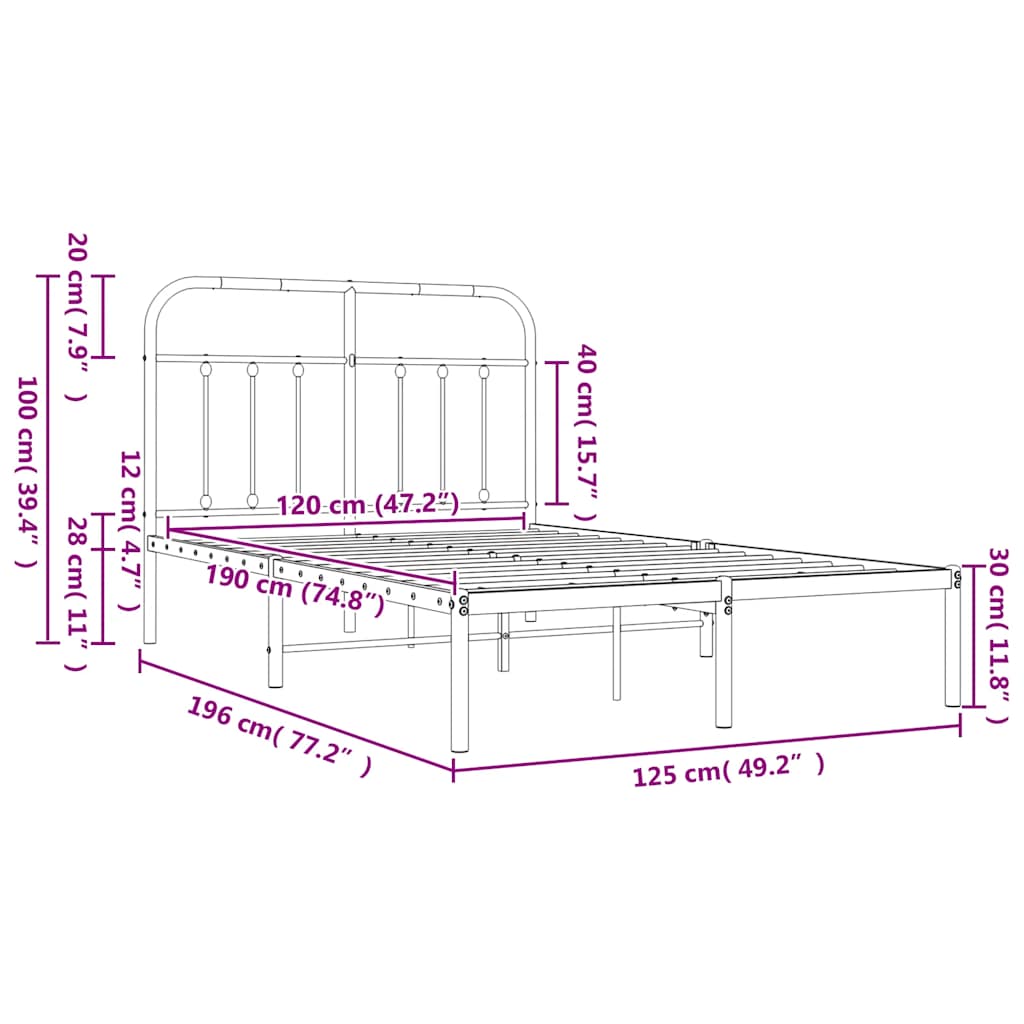 Bed Frame | Black | Powder-Coated Steel | 120x190 cm Small Double