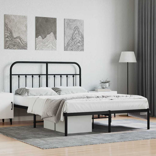 Metal Bed Frame without Mattress with Headboard Black 140x200cm