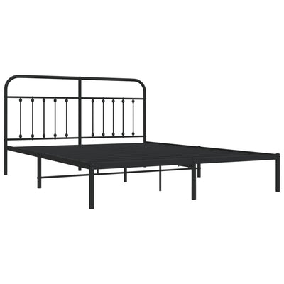 Metal Bed Frame without Mattress with Headboard Black 183x213cm