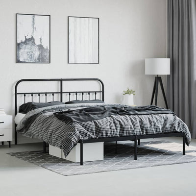 Metal Bed Frame without Mattress with Headboard Black 183x213cm