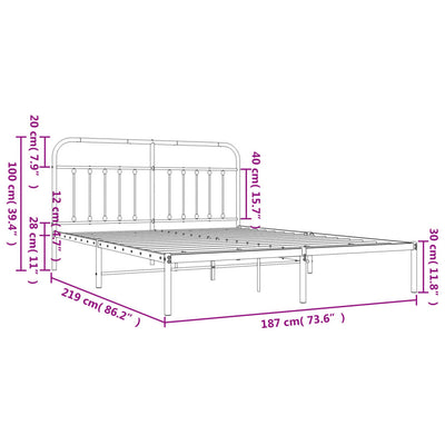 Metal Bed Frame without Mattress with Headboard Black 183x213cm