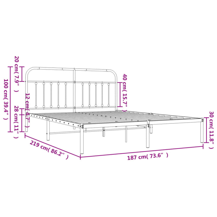 Metal Bed Frame without Mattress with Headboard Black 183x213cm