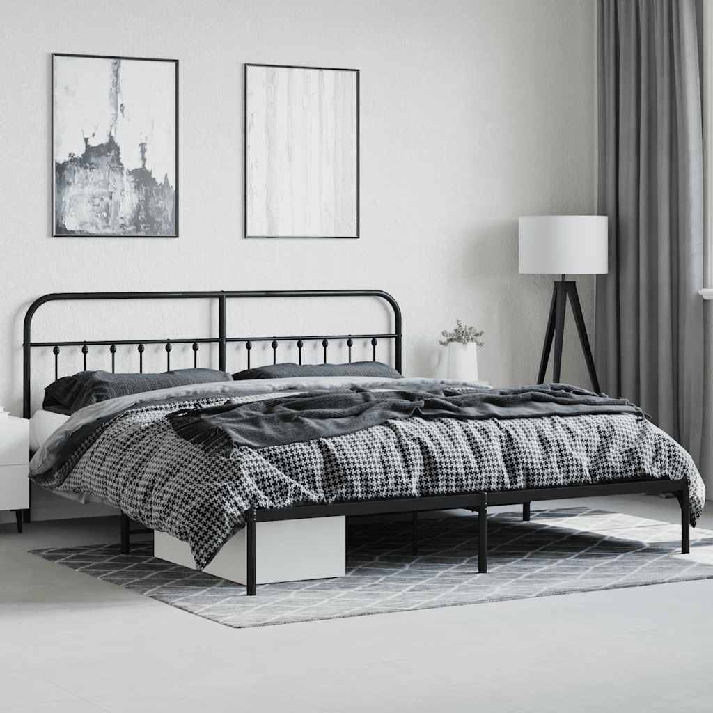Bed Frame | Black | Powder-Coated Steel | Double | Industrial | Bed Frame