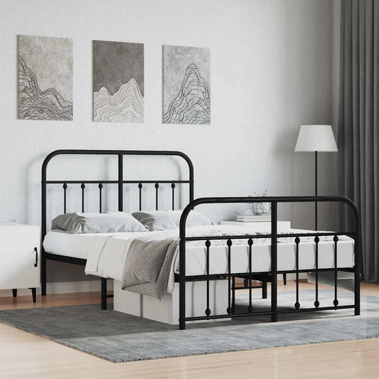 Metal Bed Frame without Mattress with Footboard Black 120x200cm