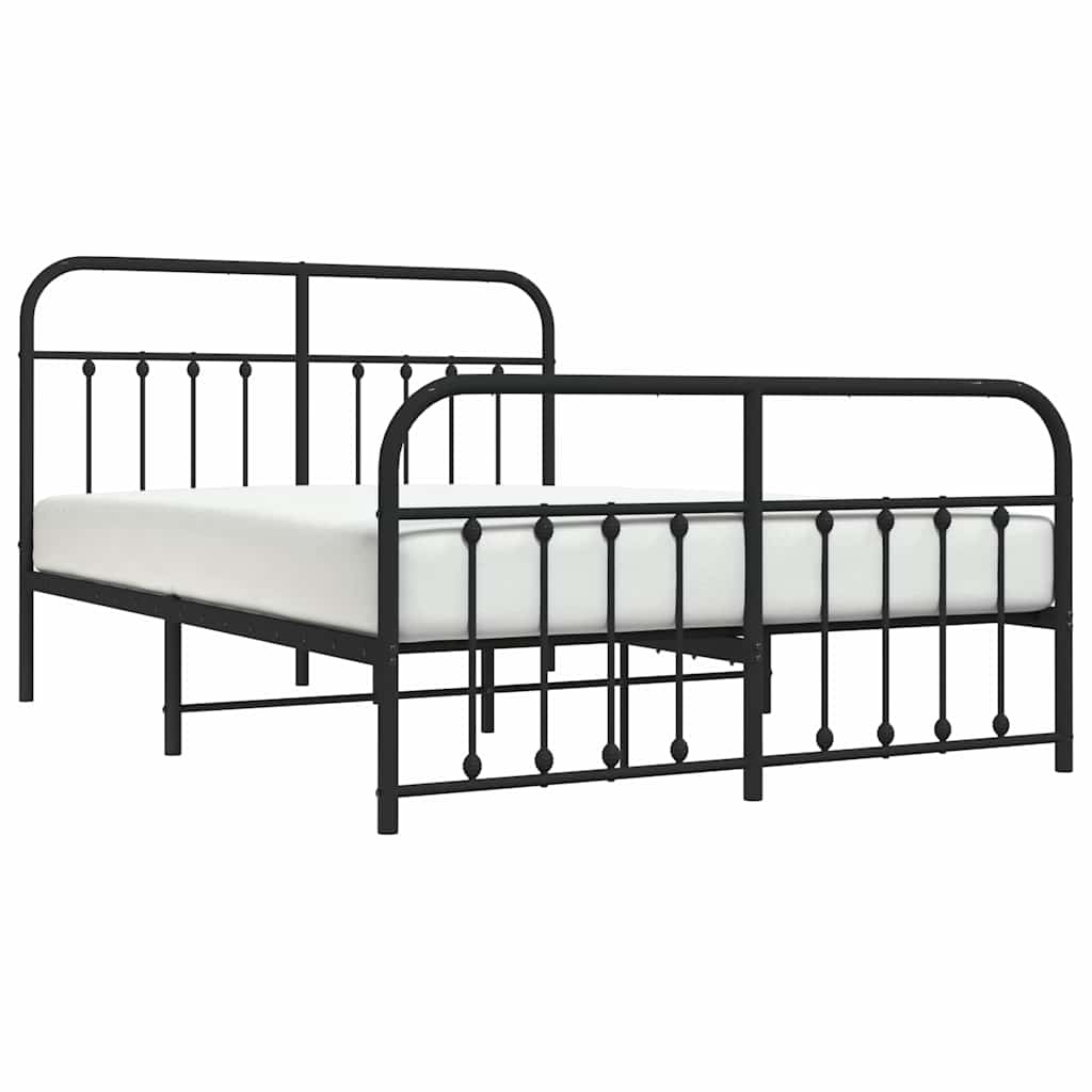 Metal Bed Frame without Mattress with Footboard Black 150x200cm