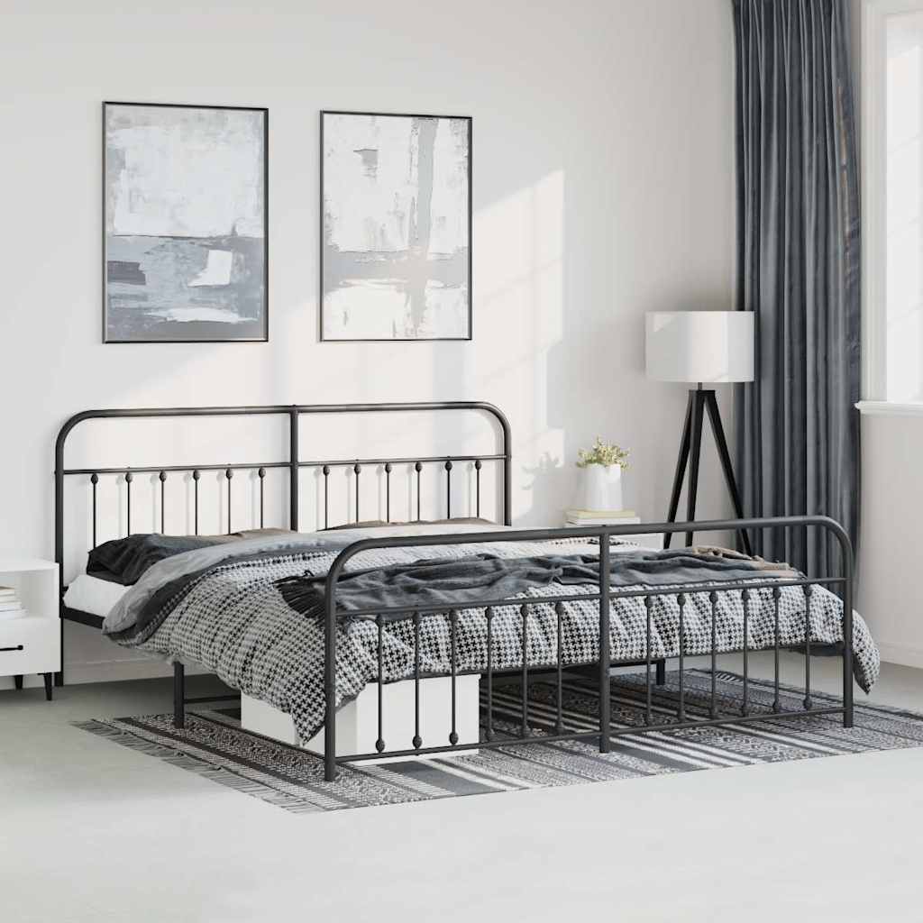 Bed Frame | Black | Powder-Coated Steel | 183x213 cm | Bed Frame