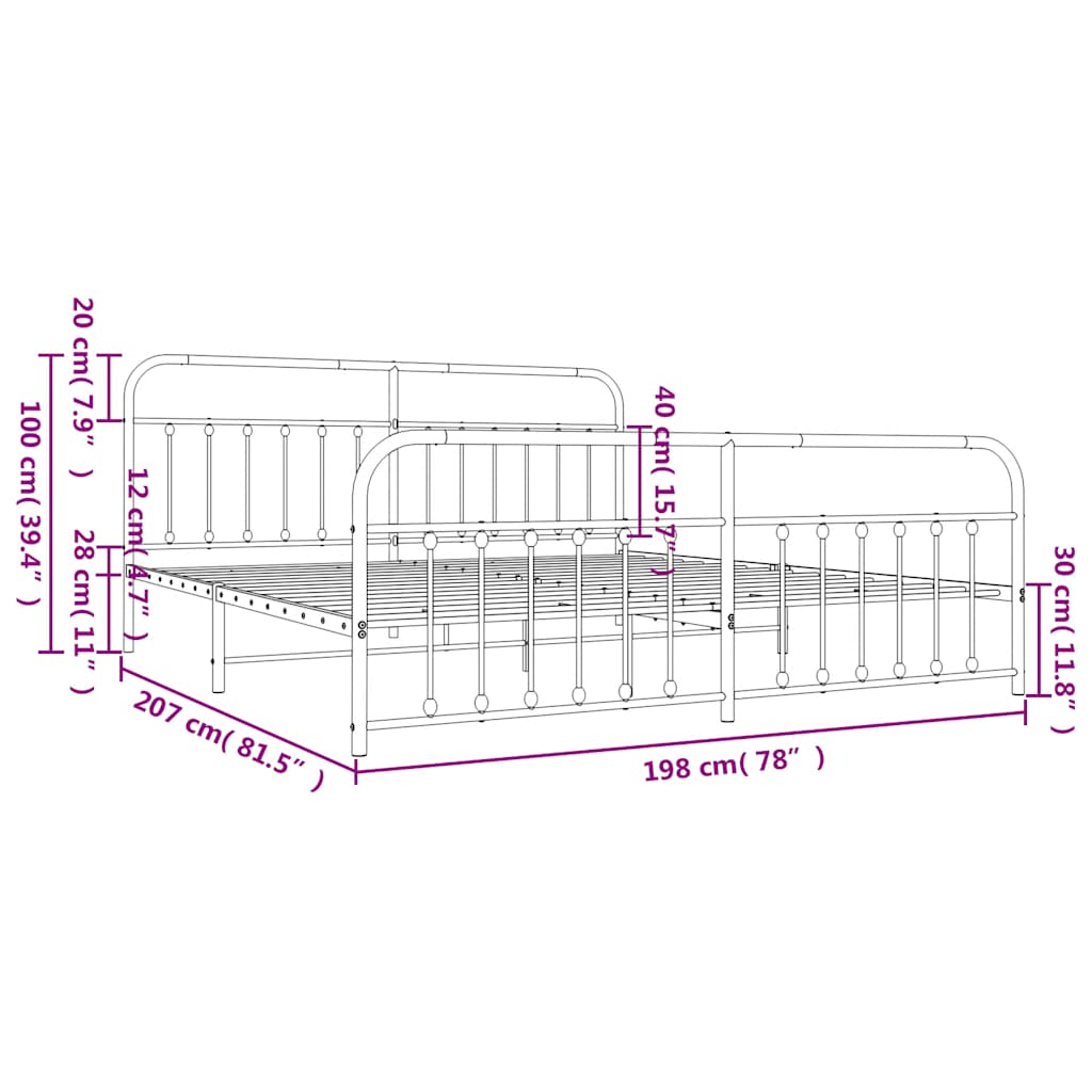 Metal Bed Frame without Mattress with Footboard Black 193x203cm