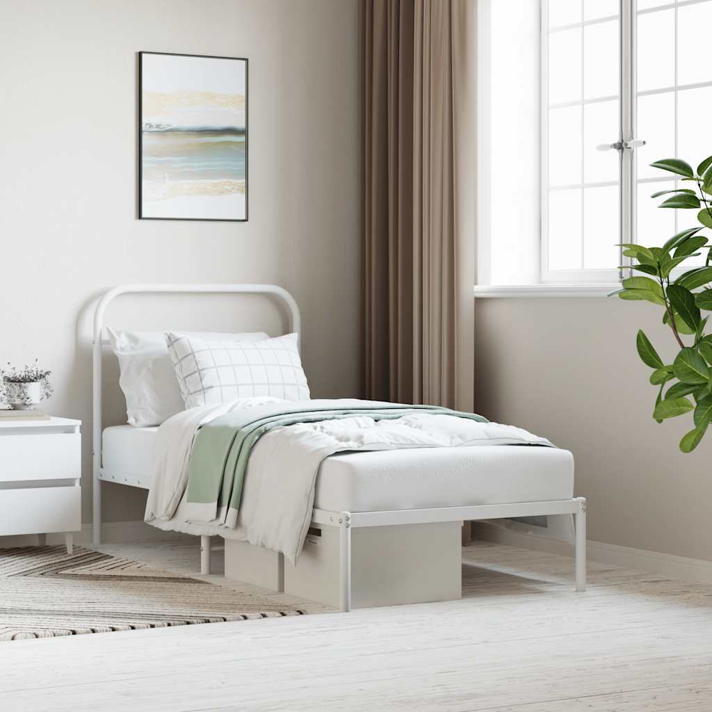 Bed Frame | White | Steel | Single | Bed Frame | Rectangular | Industrial