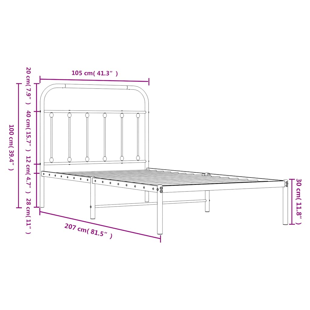 Bed Frame | White | Powder-Coated Steel | Single | Bed Frame