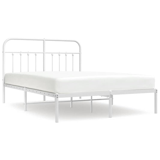 Metal Bed Frame without Mattress with Headboard White 135x190cm