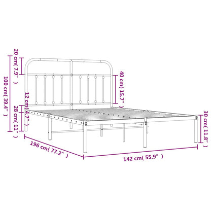 Bed Frame | White | Steel | Double | Bed Frame | Rectangular | Durable
