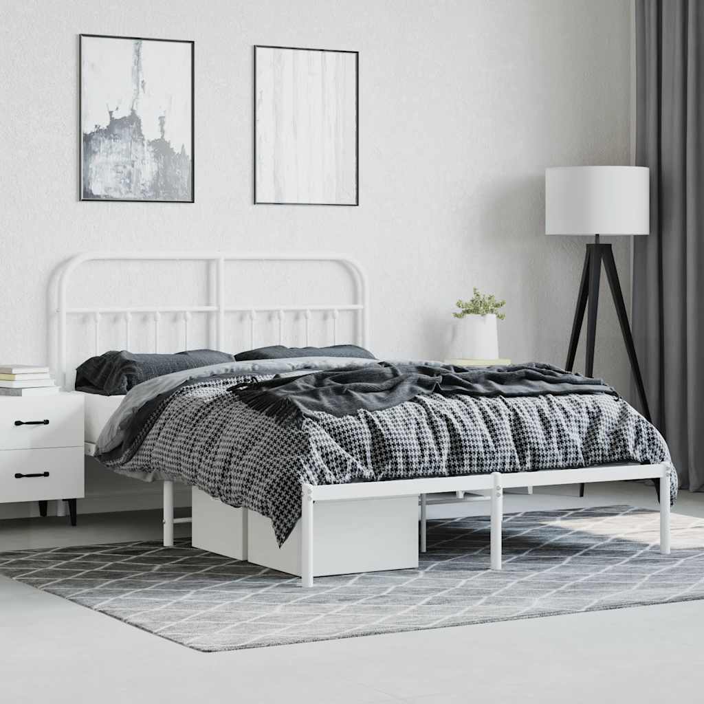 Bed Frame | White | Steel | 140x190cm | Bed Frame | Rectangular