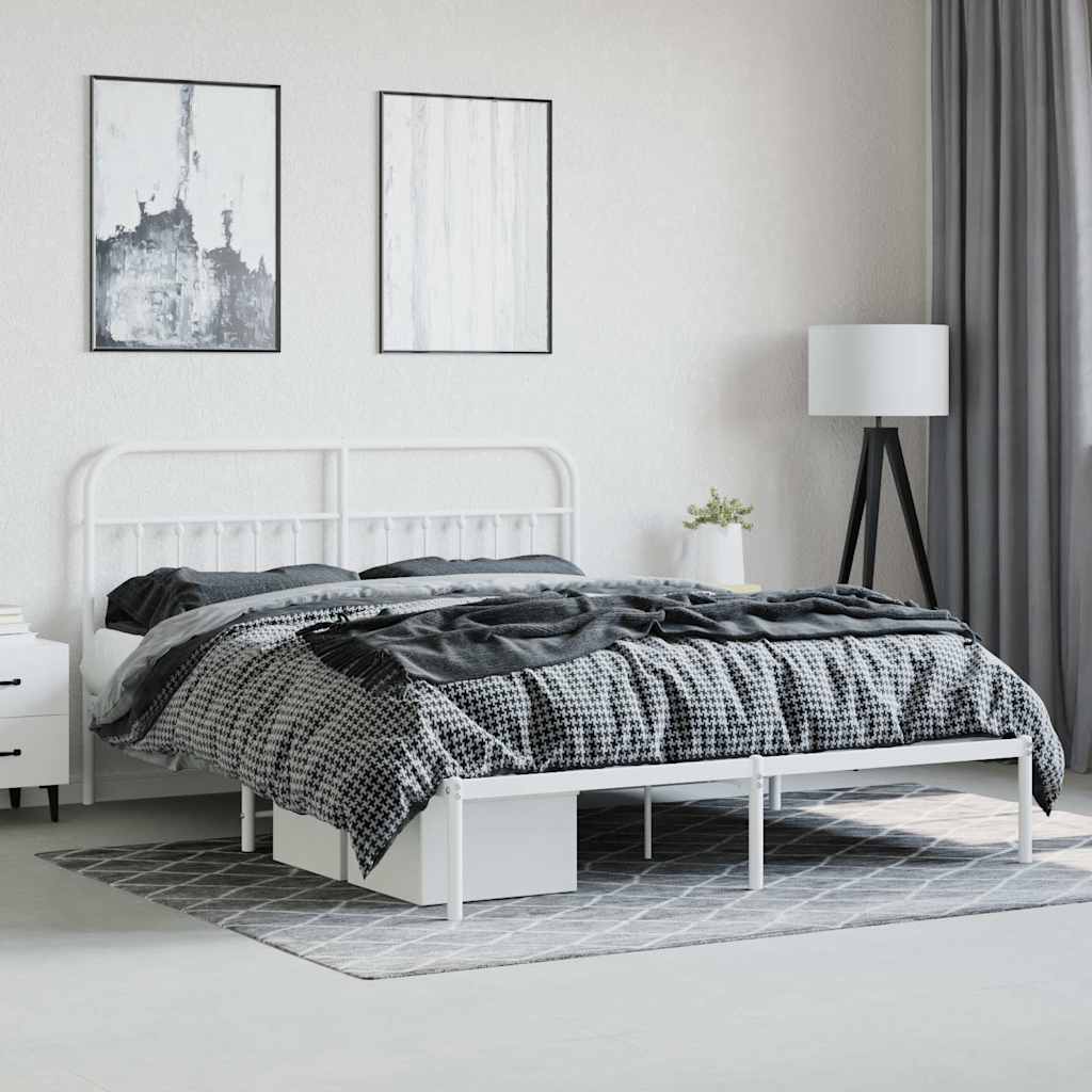 Bed Frame | White | Powder-Coated Steel | Double | Bed Frame