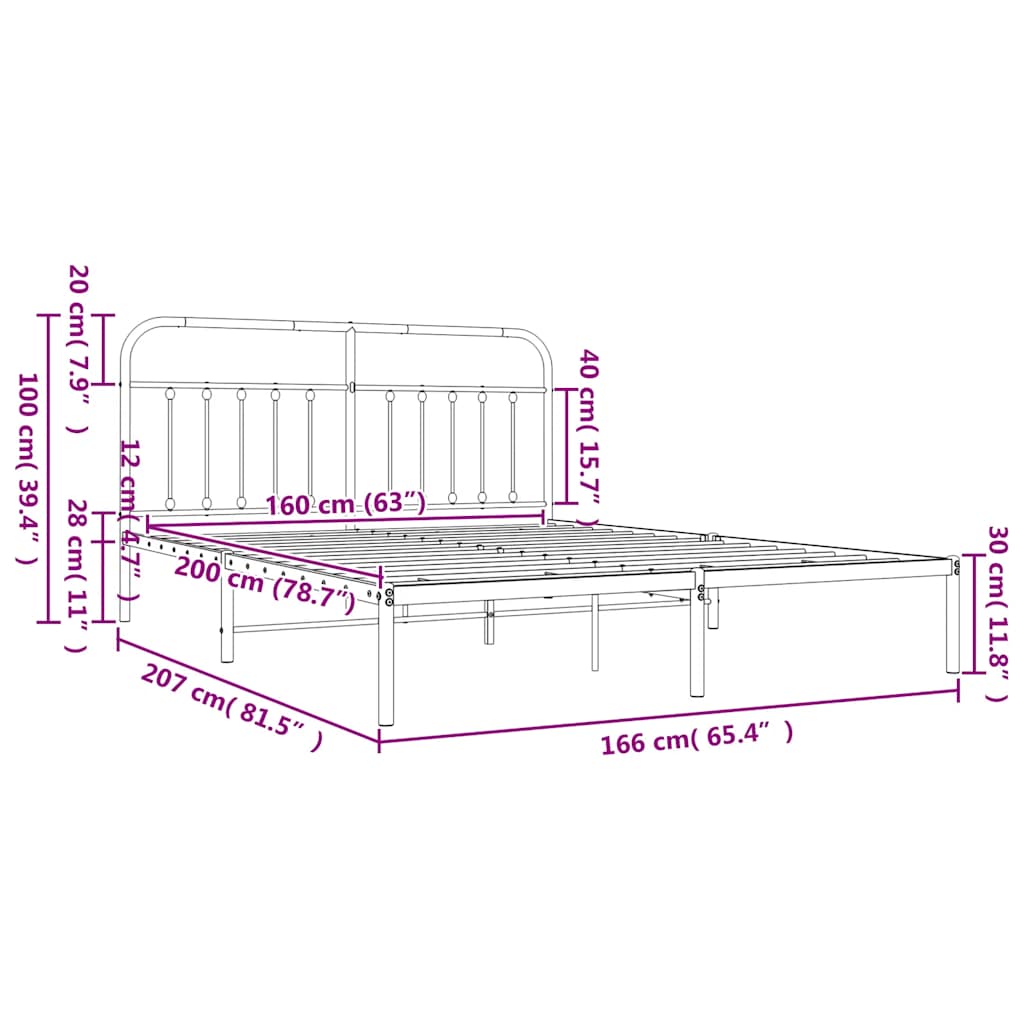 Bed Frame | White | Powder-Coated Steel | Double | Bed Frame
