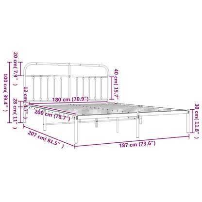 Bed Frame | White | Powder-Coated Steel | 180x200 cm | | Rectangular