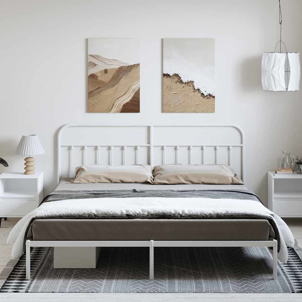 Bed Frame | White | Powder-Coated Steel | 193 cm x 203 cm |  Industrial