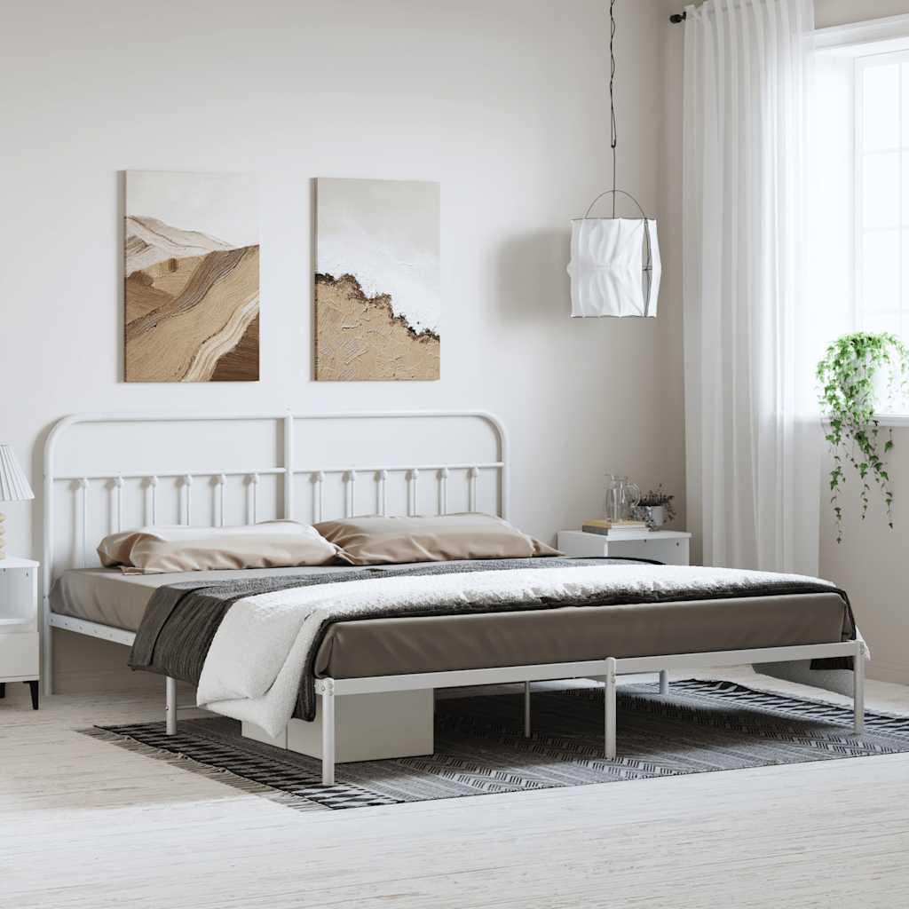 Bed Frame | White | Powder-Coated Steel | 193 cm x 203 cm |  Industrial