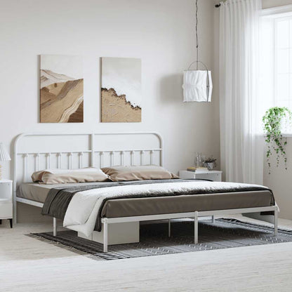 Bed Frame | White | Powder-Coated Steel | 193 cm x 203 cm |  Industrial