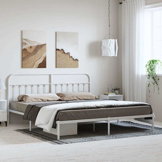 Metal Bed Frame without Mattress with Headboard White 193x203cm