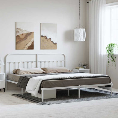 Metal Bed Frame without Mattress with Headboard White 193x203cm