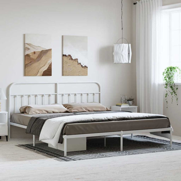 Metal Bed Frame without Mattress with Headboard White 193x203cm