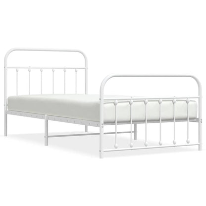 Metal Bed Frame without Mattress with Footboard White 107x203cm