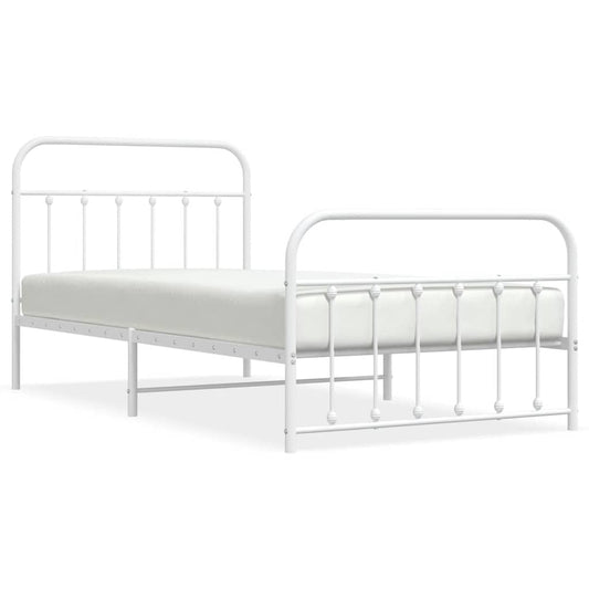 Metal Bed Frame without Mattress with Footboard White 107x203cm