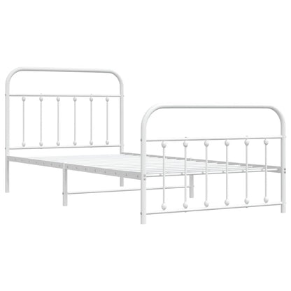 Metal Bed Frame without Mattress with Footboard White 107x203cm