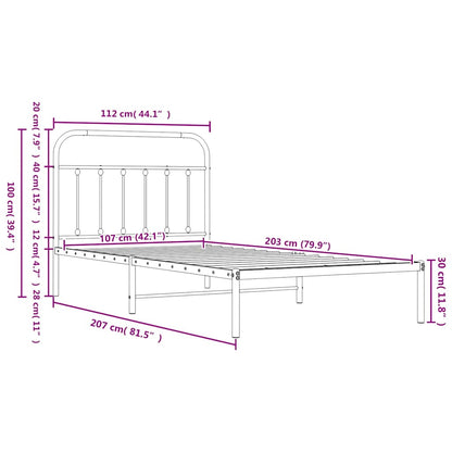 Metal Bed Frame without Mattress with Footboard White 107x203cm