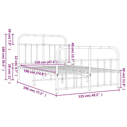 Bed Frame | White | Powder-Coated Steel | 120x190 cm | Bed Frame